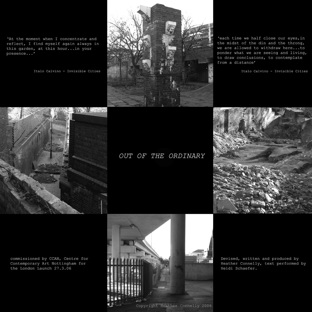 inside of folded cover, featuring images taken around site of New Contmeporary & quotations taken from italo Calvino's book - Invisible Cities