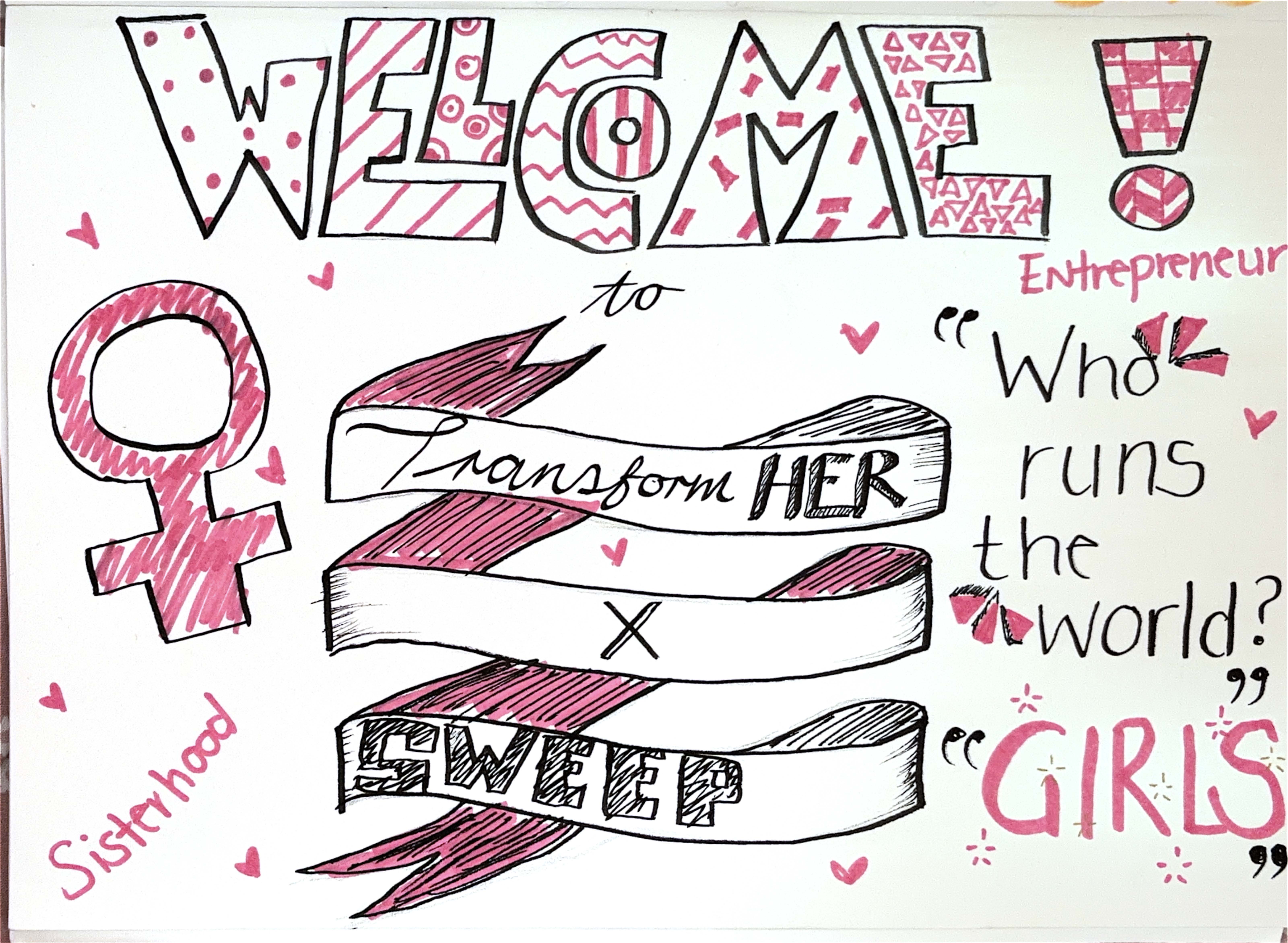 graphic drawing saying welcome transformHER
